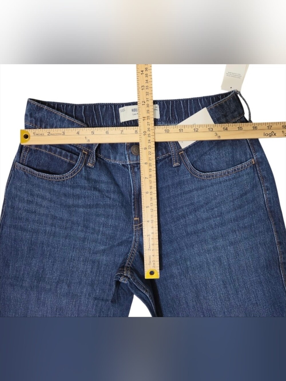 Hollister Wide Leg Flare Jeans - Medium Blue Denim Size M Long - Picture 3 of 12